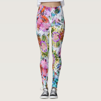 Aquarellfarbene Blume Blätter in leuchtenden Paste Leggings