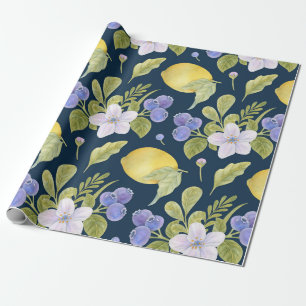 Aquarellfarbene Blume, Blaubeere und Saure Geschenkpapier