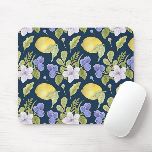 Aquarellfarbene Blume, Blaubeere und Saure Mousepad (Mit Mouse)