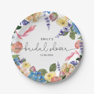 Aquarellfarbene Blume Blumengebirge Brautparty Pappteller