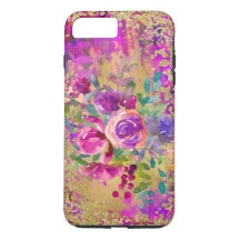 Aquarellfarbene Blume Bouquet auf Himbeerrosa