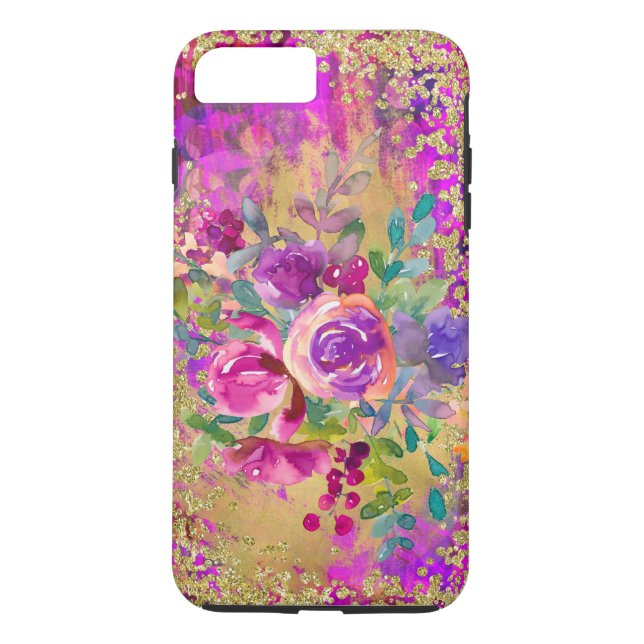 Aquarellfarbene Blume Bouquet auf Himbeerrosa Case-Mate iPhone Hülle (Rückseite)