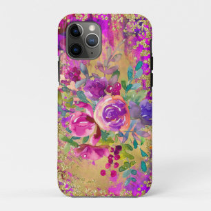 Aquarellfarbene Blume Bouquet auf Himbeerrosa Case-Mate iPhone Hülle