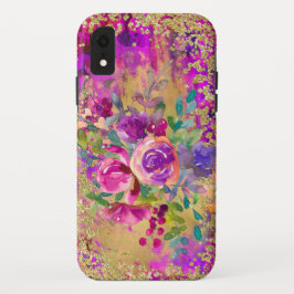 Aquarellfarbene Blume Bouquet auf Himbeerrosa Case-Mate iPhone Hülle
