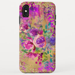 Aquarellfarbene Blume Bouquet auf Himbeerrosa Case-Mate iPhone Hülle