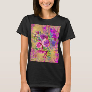 Aquarellfarbene Blume Bouquet auf Himbeerrosa T-Shirt