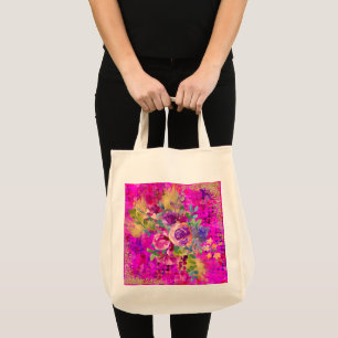 Aquarellfarbene Blume Bouquet auf Himbeerrosa Tragetasche