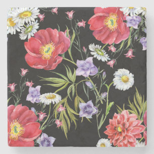 Aquarellfarbene Blume Bouquet: Nahtloses Muster Steinuntersetzer