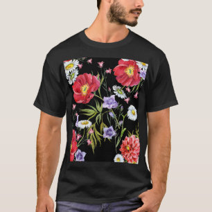 Aquarellfarbene Blume Bouquet: Nahtloses Muster T-Shirt