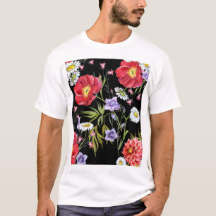 Aquarellfarbene Blume Bouquet: Nahtloses Muster T-Shirt