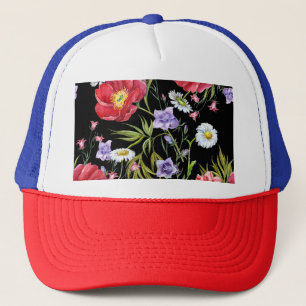 Aquarellfarbene Blume Bouquet: Nahtloses Muster Truckerkappe