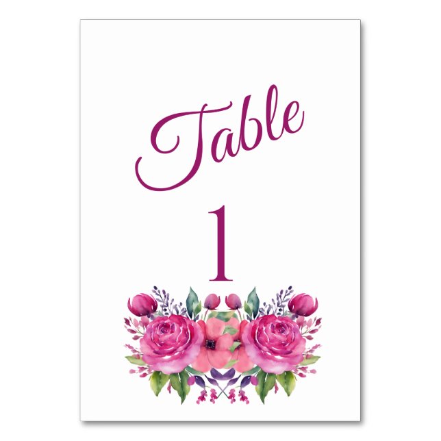 Aquarellfarbene Blume Bouquet-Wedding- Tischnummer (Vorderseite)