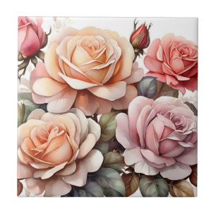 Aquarellfarbene Blume der Rose Fliese