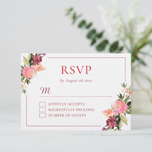 Aquarellfarbene Blume Doppelfröhlichkeit Hochzeit RSVP Karte (Stehend Vorderseite)