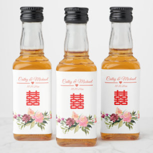 Aquarellfarbene Blume doppeltes Glück chinesische Alkoholflaschenetikett