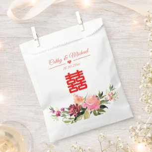 Aquarellfarbene Blume doppeltes Glück chinesische Geschenktütchen