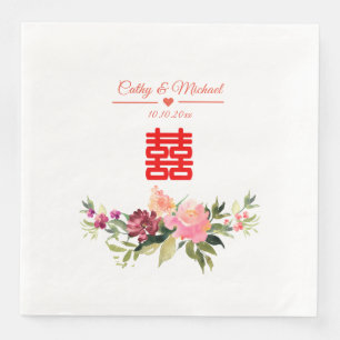 Aquarellfarbene Blume doppeltes Glück chinesische  Serviette