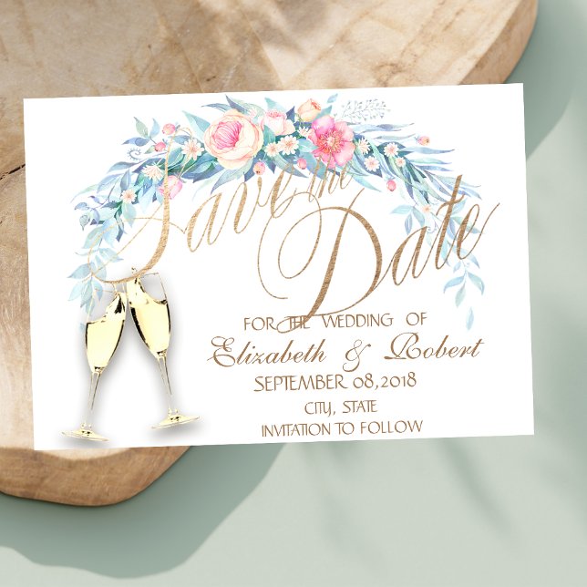 Aquarellfarbene Blume, Dots Weingläser Save the Da Date (Von Creator hochgeladen)