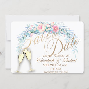 Aquarellfarbene Blume, Dots Weingläser Save the Da Date