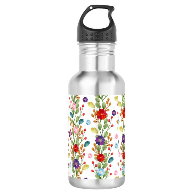 Aquarellfarbene Blume Farbiges Muster-67488 Edelstahlflasche (Vorderseite)