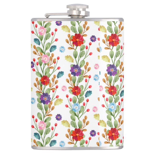 Aquarellfarbene Blume Farbiges Muster-67488 Flachmann (Vorderseite)