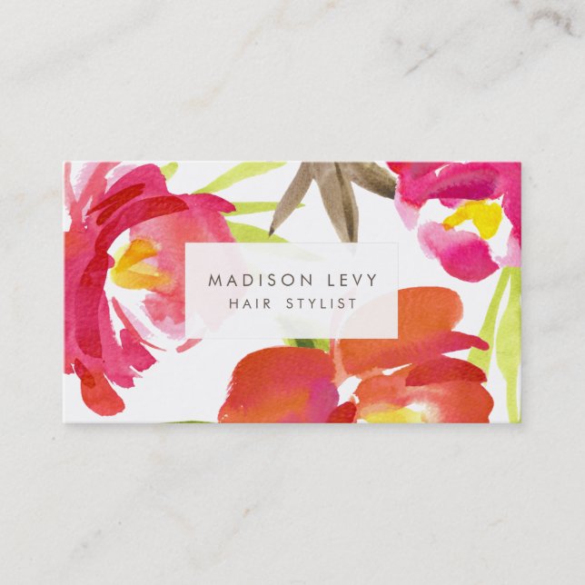 Aquarellfarbene Blume Friseur Salon Stylist Terminkarte (Vorderseite)
