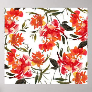 Aquarellfarbene Blume, handgezeichnet nahtloses Mu Poster