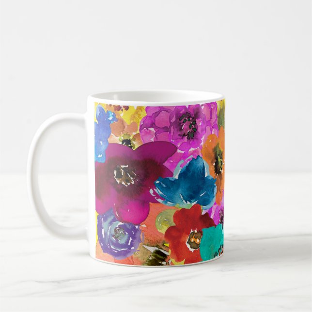 Aquarellfarbene Blume Helle und glückliche Tasse (Links)