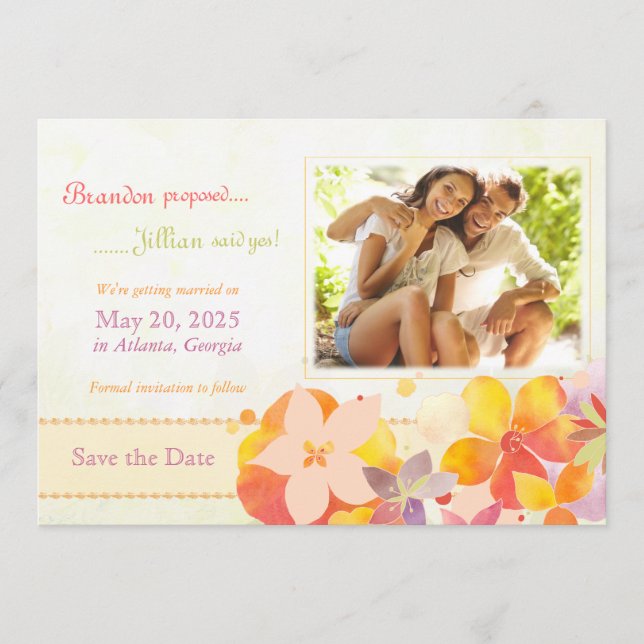 Aquarellfarbene Blume Hochzeitsstich Foto Save the Save The Date (Vorderseite)