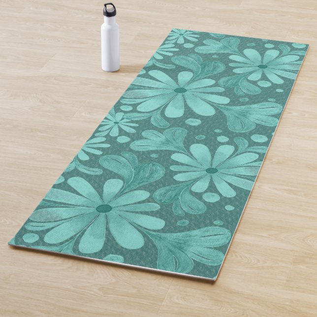 Aquarellfarbene Blume im Aquamarinen und Aqua-Yoga Yogamatte (Beispiel)