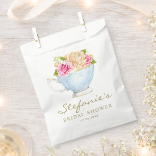 Aquarellfarbene Blume im Teacup-Brautparty Geschenktütchen