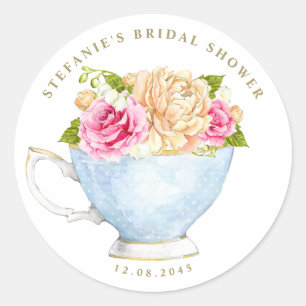 Aquarellfarbene Blume im Teacup-Brautparty Runder Aufkleber