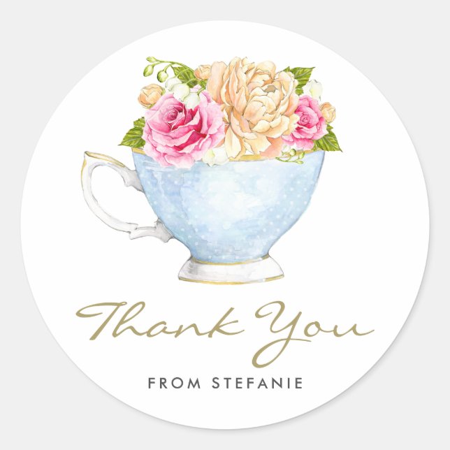 Aquarellfarbene Blume im Teacup Tee Party Vielen D Runder Aufkleber (Vorderseite)