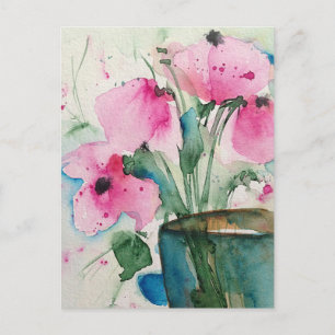 Aquarellfarbene Blume im Vase Postkarte
