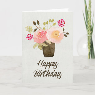 Aquarellfarbene Blume in Blume Pot Birthday Card Karte