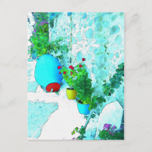 Aquarellfarbene Blume in bunten Töpfen Postkarte