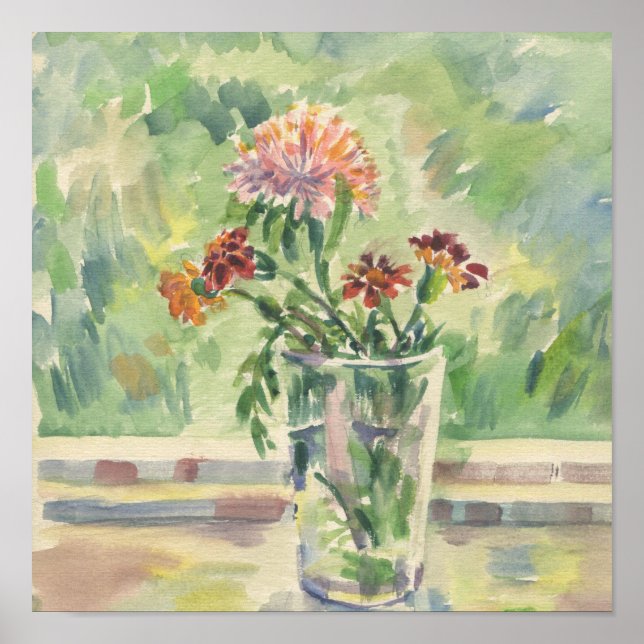Aquarellfarbene Blume in einem Glas, nicht in eine Poster (Vorne)