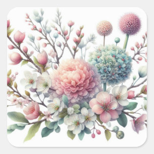 Aquarellfarbene Blume in weichen Pastellfarben Quadratischer Aufkleber
