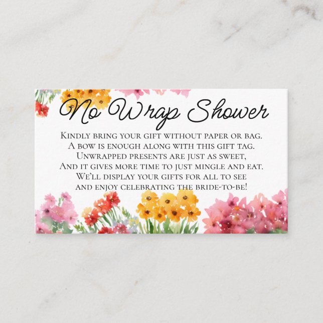 Aquarellfarbene Blume Kein Geschenk Wrap Dusche Begleitkarte (Vorderseite)