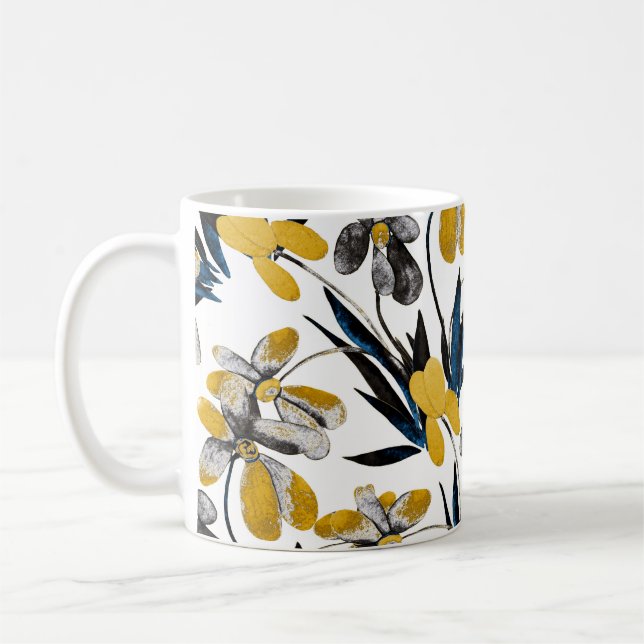 Aquarellfarbene Blume: lebendiges Sommermuster. Kaffeetasse (Links)