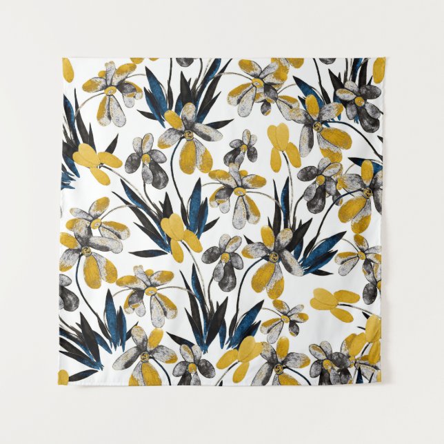 Aquarellfarbene Blume: lebendiges Sommermuster. Wandteppich (Vorderseite)