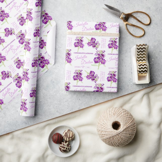 Aquarellfarbene Blume lila Hochzeit Geschenkpapier (Kunsthandwerk)