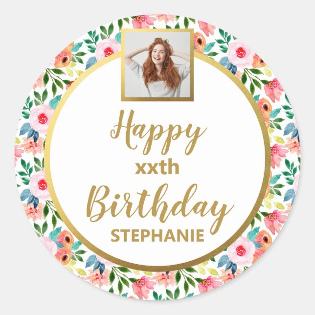 Aquarellfarbene Blume, maßgeschneidertes Foto, Hap Runder Aufkleber (Vorderseite)