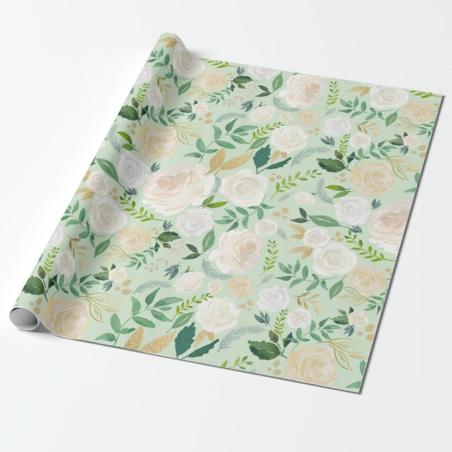 Aquarellfarbene Blume mit Imitaten Gold Glitzer &  Geschenkpapier (Ungerollt)