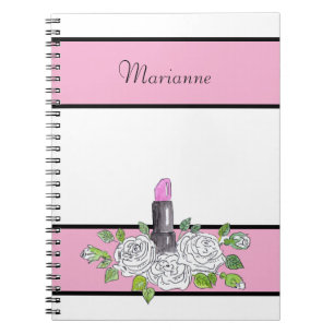 Aquarellfarbene Blume mit Lippenstift-Skizze Rose  Notizblock