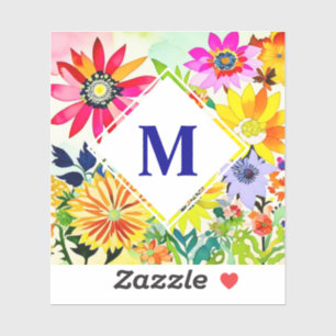 Aquarellfarbene Blume Mit Monogramm Aufkleber
