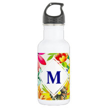 Aquarellfarbene Blume Mit Monogramm