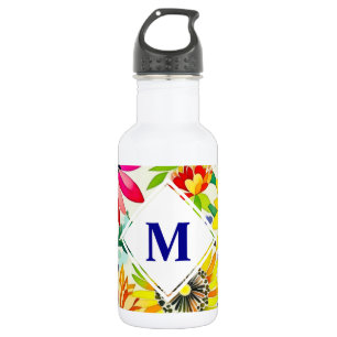 Aquarellfarbene Blume Mit Monogramm Edelstahlflasche