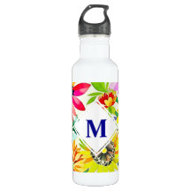 Aquarellfarbene Blume Mit Monogramm