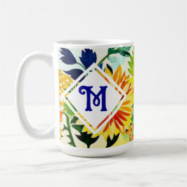 Aquarellfarbene Blume Mit Monogramm Kaffeetasse